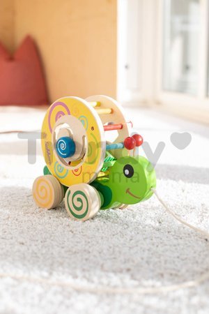 Drevený didaktický slimáčik na ťahanie Color Pull along Stacking Animal Eichhorn 4 vkladacie kocky od 12 mes