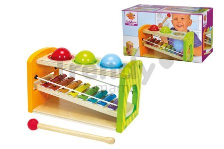 Drevený Xylofón Color Xylophone Hammering Bench Eichhorn s 3 loptičkami a kladivkom od 24 mes