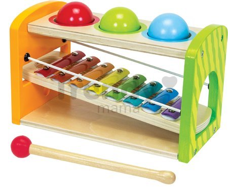 Drevený Xylofón Color Xylophone Hammering Bench Eichhorn s 3 loptičkami a kladivkom od 24 mes