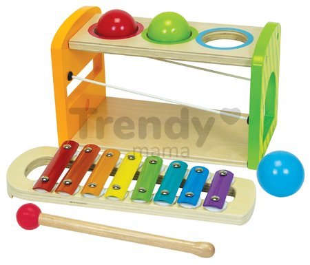 Drevený Xylofón Color Xylophone Hammering Bench Eichhorn s 3 loptičkami a kladivkom od 24 mes