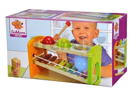 Drevený Xylofón Color Xylophone Hammering Bench Eichhorn s 3 loptičkami a kladivkom od 24 mes