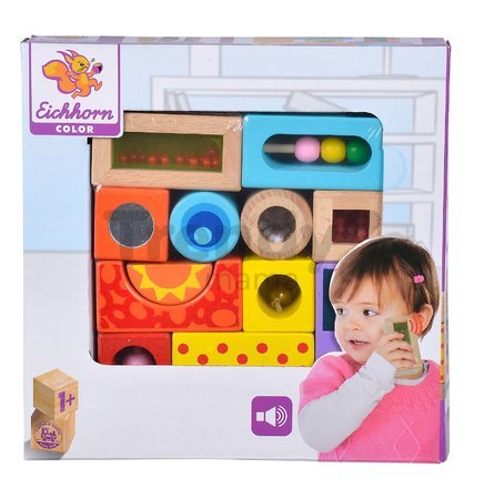 Drevené kocky so zvukom Color Tinkling Blocks Eichhorn farebné 12 kusov od 12 mes