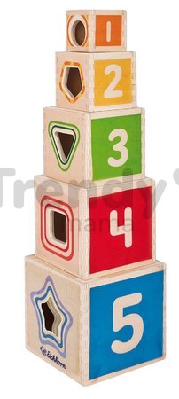 Drevená skladacia veža Color Stacking Tower Eichhorn 5 farebných kociek a 5 tvarov od 12 mes