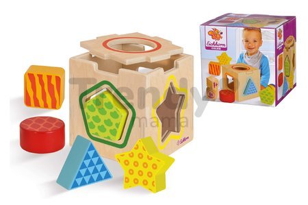 Drevená didaktická kocka Color Shape Sorting Box Eichhorn s 5 vkladacími tvarmi od 12 mes