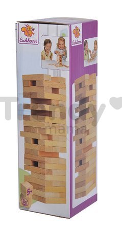 Drevená spoločenská hra skladacia veža Wooden Tumbling Tower Eichhorn 54 prírodných kociek od 5 rokov
