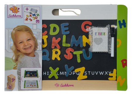 Drevená magnetická tabuľa Hanging Magnetic Board Eichhorn 26 písmeniek s kriedami a fixkou