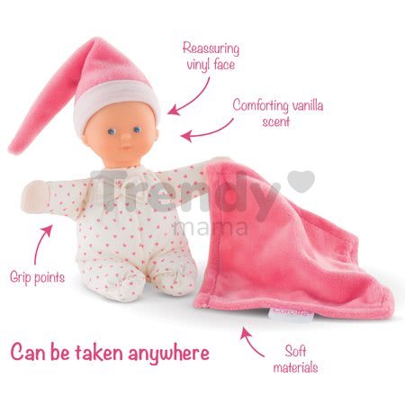 Bábika Minirêve Mon Doudou Corolle Pink Heart s modrými očami 16 cm od 0 mes