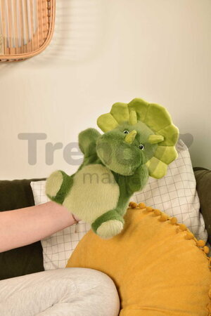 Plyšový dinosaurus na bábkové divadlo The Glue Pots Dino Puppet Histoire d’ Ours zelený 24 cm od 0 mes HO3367