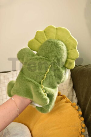 Plyšový dinosaurus na bábkové divadlo The Glue Pots Dino Puppet Histoire d’ Ours zelený 24 cm od 0 mes HO3367