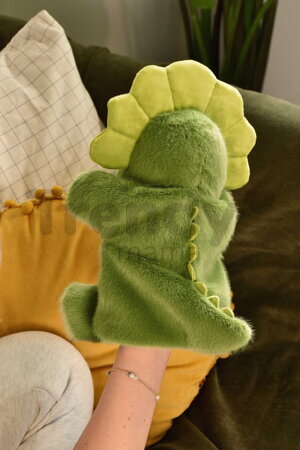 Plyšový dinosaurus na bábkové divadlo The Glue Pots Dino Puppet Histoire d’ Ours zelený 24 cm od 0 mes HO3367