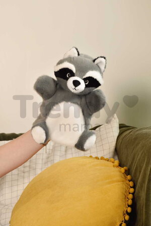Plyšový medvedík čistotný na bábkové divadlo The Glue Pots Raccoon Puppet Histoire d’ Ours sivý 24 cm od 0 mes HO3371