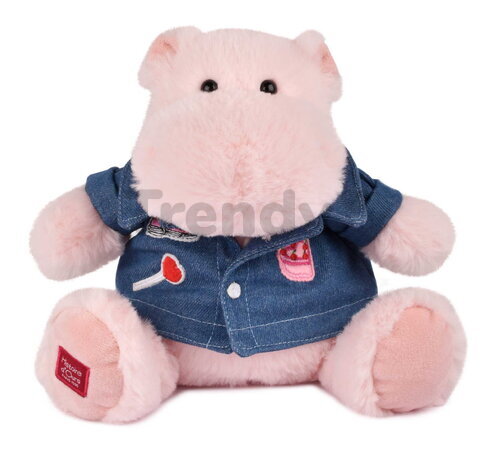 Plyšový hrošík s džínsovou košeľou Pink Mallow 1989 Hippo Histoire d’ Ours ružový 20 cm od 0 mes