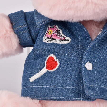 Plyšový hrošík s džínsovou košeľou Pink Mallow 1989 Hippo Histoire d’ Ours ružový 20 cm od 0 mes