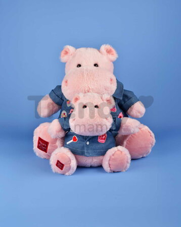 Plyšový hrošík s džínsovou košeľou Pink Mallow 1989 Hippo Histoire d’ Ours ružový 38 cm od 0 mes