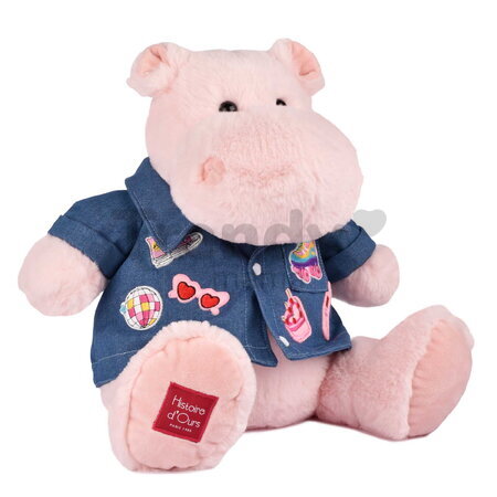 Plyšový hrošík s džínsovou košeľou Pink Mallow 1989 Hippo Histoire d’ Ours ružový 38 cm od 0 mes