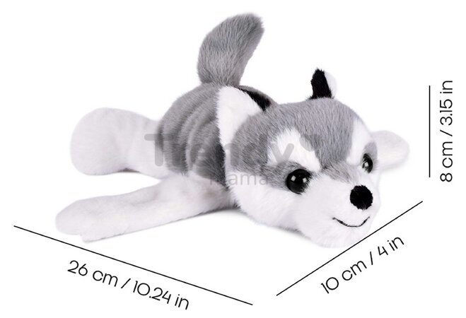 Plyšový psík husky na zápästie Husky Bracelet Slap The Glue Pots Histoire d’ Ours sivý 25 cm od 24 mes HO3423