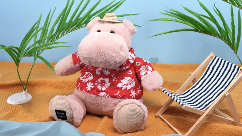 Plyšový hrošík Aloha Hippo Histoire d’ Ours v havajskej košeli béžový 38 cm od 0 mes HO3452