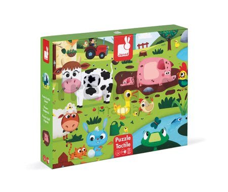 Puzzle pre najmenších Zvieratká na farme Tactile Janod s textúrou 20 dielov