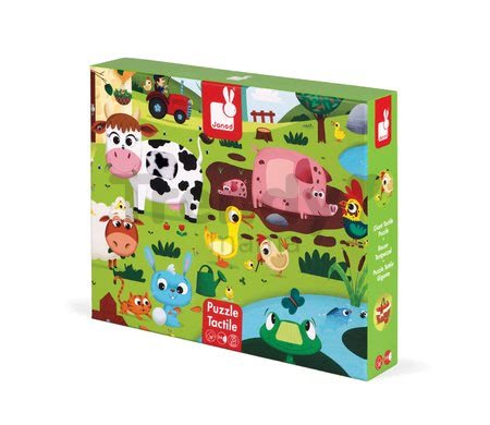 Puzzle pre najmenších Zvieratká na farme Tactile Janod s textúrou 20 dielov