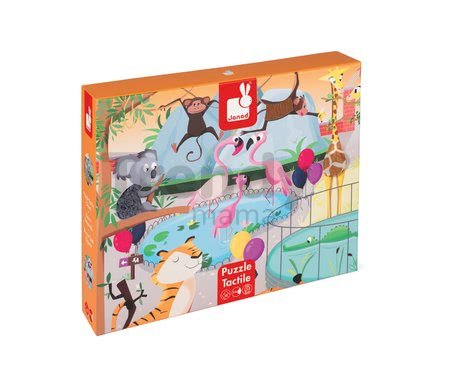 Puzzle Tactile Deň v zoologickej záhrade Janod s textúrou 20 dielov