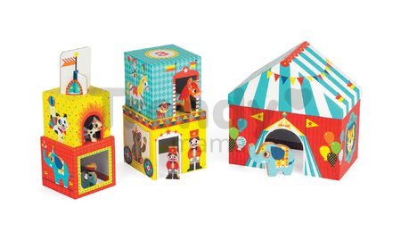 Skladacia pyramída Multikub Circus Janod s 5 drevenými figúrkami od 12 mes