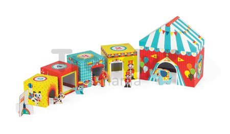 Skladacia pyramída Multikub Circus Janod s 5 drevenými figúrkami od 12 mes