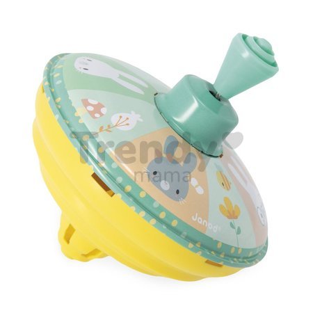 Tradičný kovový kolotoč vĺčik Zajačiky Rabbits Metal Spinning Tops Pure Janod kovový 2 druhy od 18 mes J04120