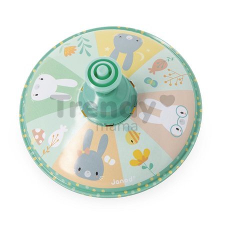 Tradičný kovový kolotoč vĺčik Zajačiky Rabbits Metal Spinning Tops Pure Janod kovový 2 druhy od 18 mes J04120