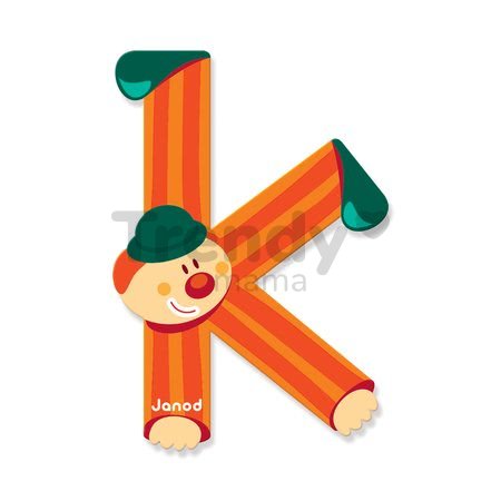 Drevené písmeno K Clown Letter Janod lepiace 9 cm oranžové
