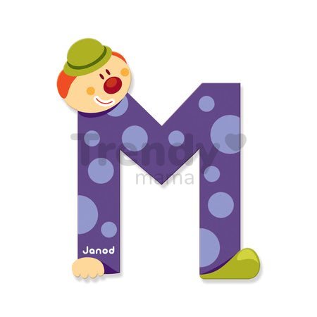 Drevené písmeno M Clown Letter Janod lepiace 9 cm modré/zelené/fialové/ružové od 3 rokov