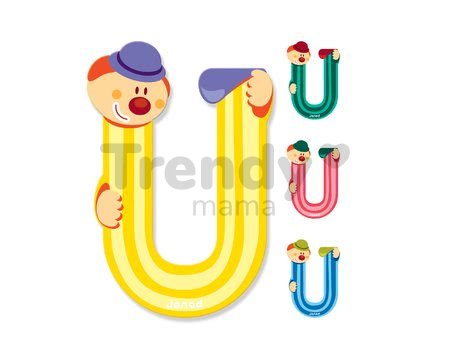 Drevené písmeno U Clown Letter Janod lepiace 9 cm žlté/zelené/ružové/modré od 3 rokov