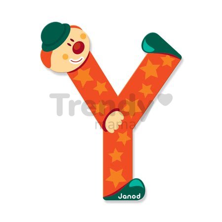 Drevené písmeno Y Clown Letter Janod lepiace 9 cm oranžové/zelené/ružové/modré od 3 rokov