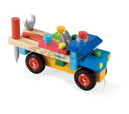 Drevená stavebnica auto Redmaster Bricolo Janod s náradím 17 dielov od 24 mes