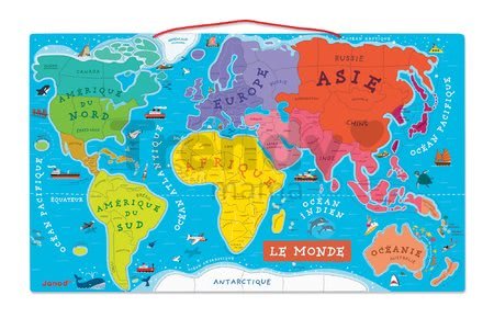 Magnetická mapa sveta Magnetic World Puzzle francúzska verzia Janod 92 magnetov od 5 rokov