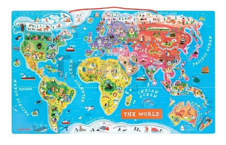 Magnetická mapa sveta Magnetic World Puzzle English Version Janod 92 magnetov od 5 rokov