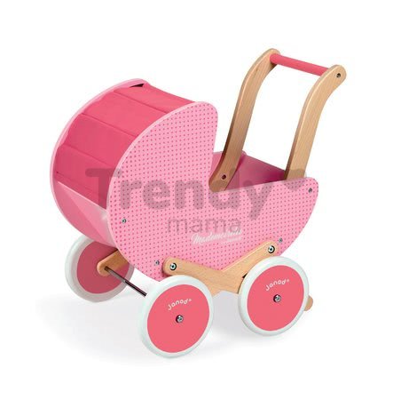 Drevený kočík pre bábiky Mademoiselle Janod ružový s perinkou od 18 mes