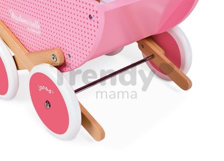 Drevený kočík pre bábiky Mademoiselle Janod ružový s perinkou od 18 mes