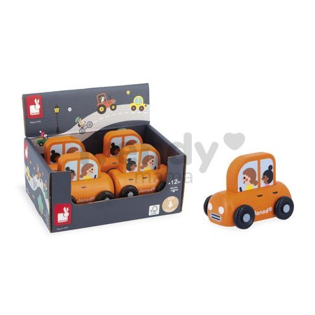 Drevené autíčko na tlačenie Rodinné auto Wooden Family Car City Cross Roads Janod oranžové od 12 mes J05911