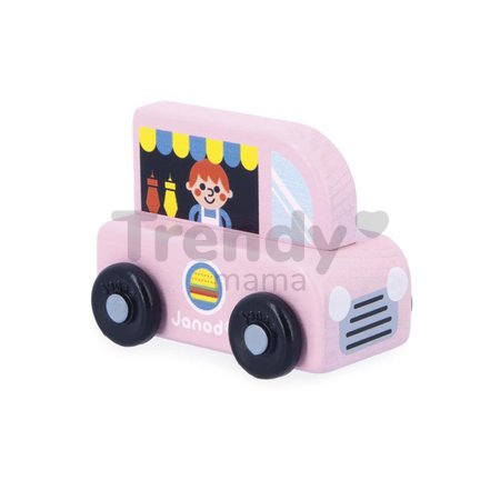 Drevené autíčko na tlačenie Wooden Food Truck City Cross Roads Janod ružové od 12 mes J05915