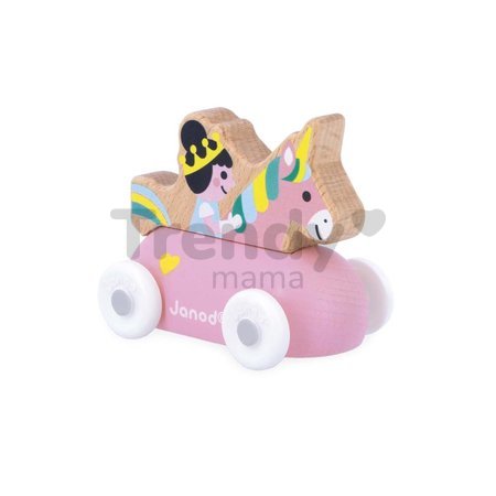Drevené autíčko na tlačenie Enchanted Kingdom Wooden Princess Vehicle Cross Roads Janod s princeznou ružové od 12 mes J05921