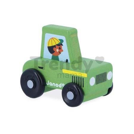 Drevené autíčko na tlačenie traktor Countryside Green Wooden Tractor Cross Roads Janod zelené od 12 mes J05931