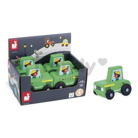 Drevené autíčko na tlačenie traktor Countryside Green Wooden Tractor Cross Roads Janod zelené od 12 mes J05931