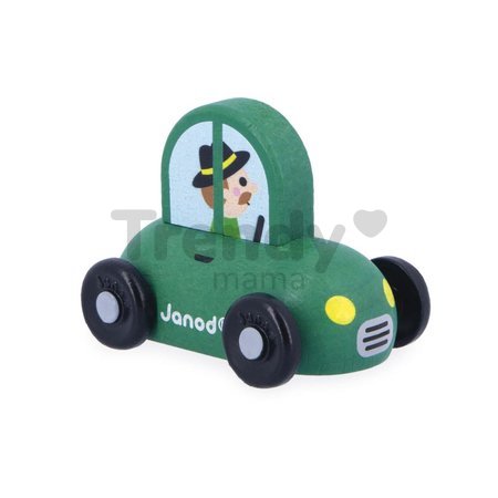 Drevené autíčko na tlačenie Wooden Countryside Car Cross Roads Janod zelené od 12 mes J05933