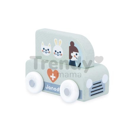 Drevené autíčko na tlačenie Veterinár Mountain Valley Wooden Veterinary Truck Cross Roads Janod sivé od 12 mes J05946