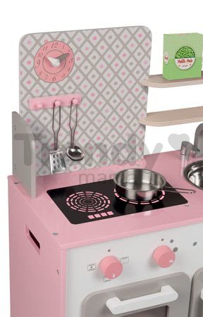 Drevená kuchynka Macaron Maxi Cooker Janod s otočnými gombíkmi ružová