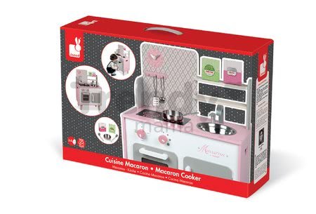 Drevená kuchynka Macaron Maxi Cooker Janod s otočnými gombíkmi ružová