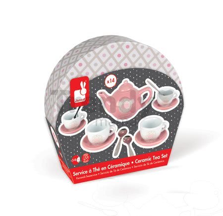 Čajová súprava Macaron Tea Set Janod porcelánová v kufríku 14 dielov od 3 rokov