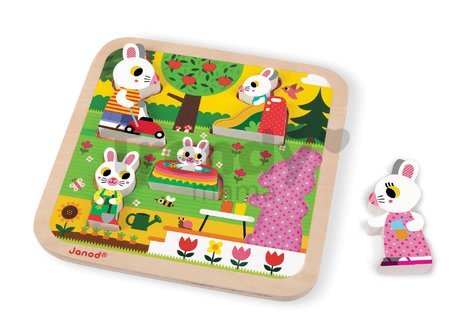 Drevené puzzle pre najmenších Zajace na záhrade Chunky Janod 5 dielov od 18 mes