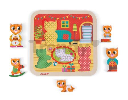 Drevené puzzle pre najmneších Mačičky v izbe Chunky Janod 5 dielov od 18 mes