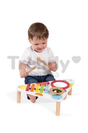 Drevený hudobný stolík Musical Confetti Janod s hudobnými nástrojmi od 12 mes